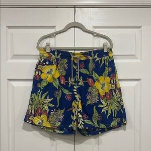 POLO RALPH LAUREN Tropical Floral Beach Swim Trunks Mens Blue Lined Size XXL